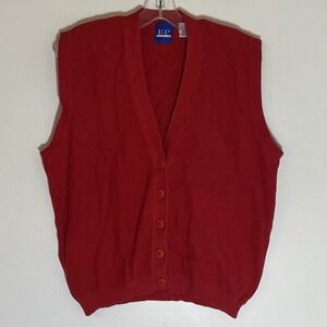 Vintage EP Pro Sweater Vest Womens Large Red Button Up V Neck Hong Kong Preppy L